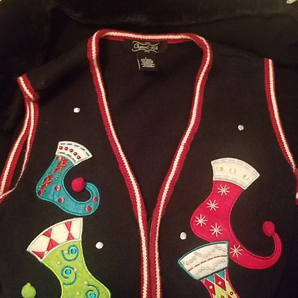 CHRISTMAS VEST W/ 6 STOCKINGS-BLACK - Picture 7 of 8